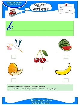 Çocuklar İçin K Sesi Çalışma Sayfaları 